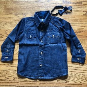 Boys Dark Chambray Shirt & Bowtie NWOT